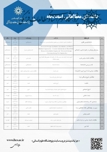 برنامه حلقه‌های مطالعاتی پژوهشگاه علوم انسانی و مطالعات فرهنگی در اسفندماه اعلام شد + جدول